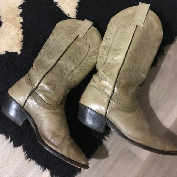 Double H Men's Cream Leather Western Boots Size 8 - Picture 1 of 7